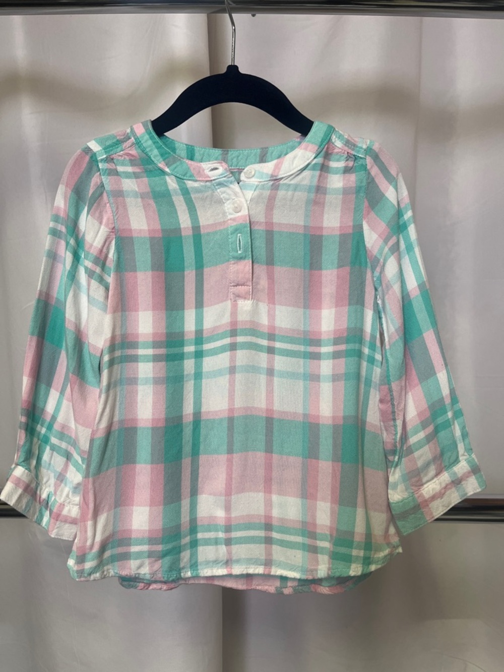 jumping beans Pink Teal White Plaid Button-Front Blouse 24 months